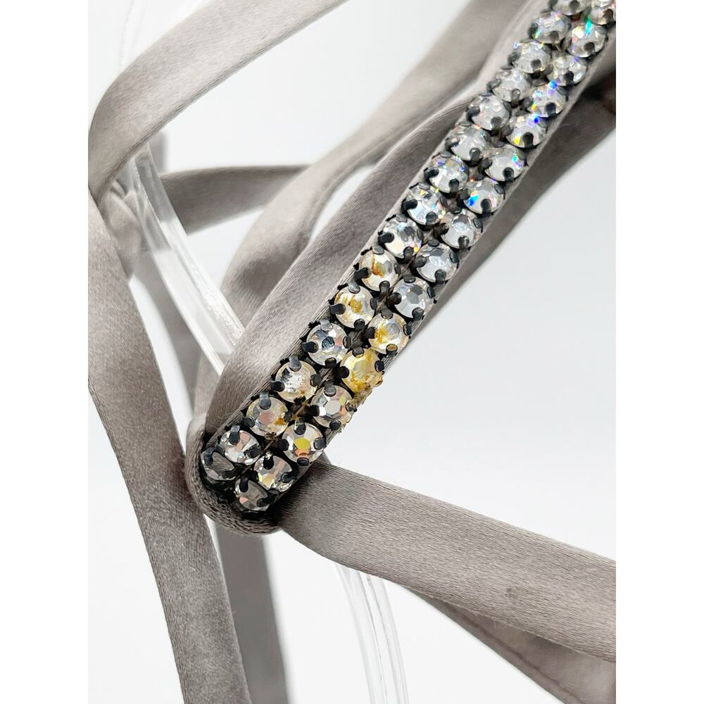 Gucci 2004 Tom Ford Silver Silk Crystal Strap Ankle Wrap Heel Sandals EU 41C - Picture 10 of 13